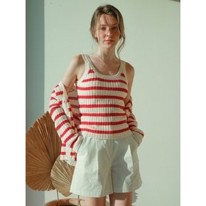 Round Stripe Cardigan & Sleeveless Knit Set Up (Red)