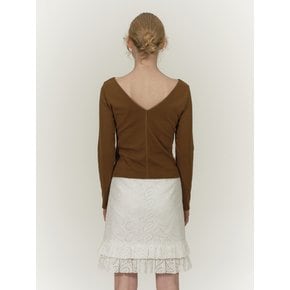 TWO WAY LACE LONG SLEEVE TOP [BROWN]