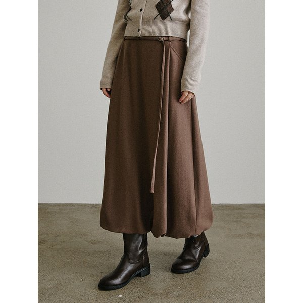 울 벨티드 벌룬 스커트_BROWN