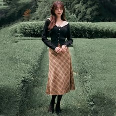 CHECK MIDI SKIRT BROWN