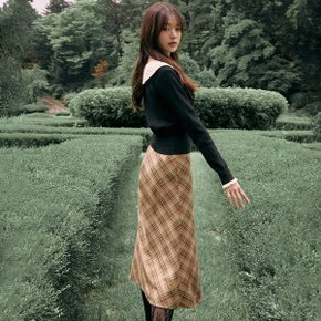 CHECK MIDI SKIRT BROWN