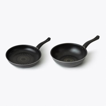 JAJU 가스 전용 다이아몬드 코팅 프라이팬 궁중팬 세트_28cm + 26cm