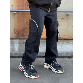 WIDE BIG POCKET SNAP DENIM PANTS (BLACK)