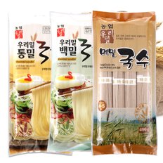 [우리밀농협] 우리밀 백밀/통밀/메밀국수 각400g(3봉/1200g)