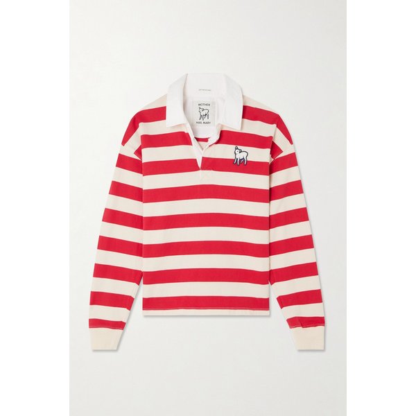 박시 매치 자수 스트라이프 코튼 저지 폴로 티셔츠 46376663163046470