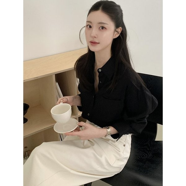 SITP5160 루즈핏 링클 실키 셔츠_Black