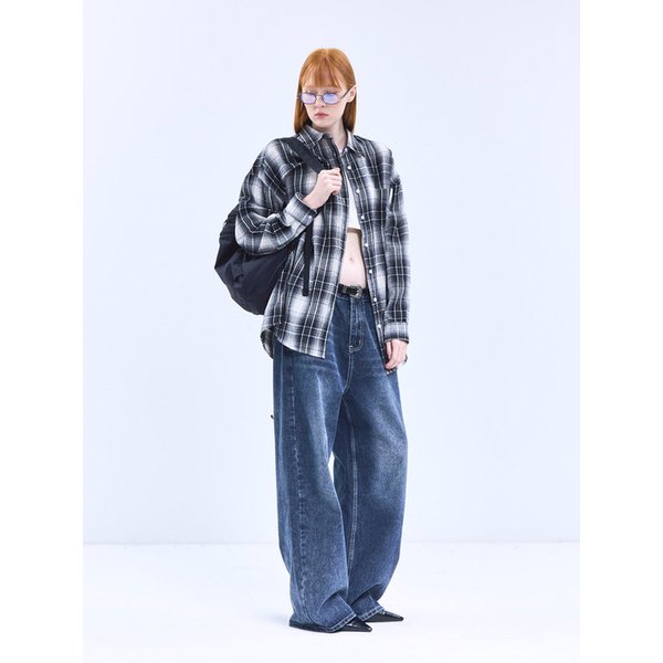 85-VIVA066 브리드 오버핏 포켓 긴팔 체크 셔츠 블랙