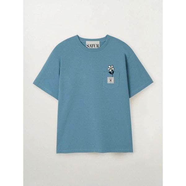 플라워 포켓 반팔 티셔츠_블루