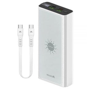 VALUEM 벨류엠 고속 PD 22.5W 대용량 무선충전 보조배터리 20000mAh CtoC케이블 흡착패드 포함