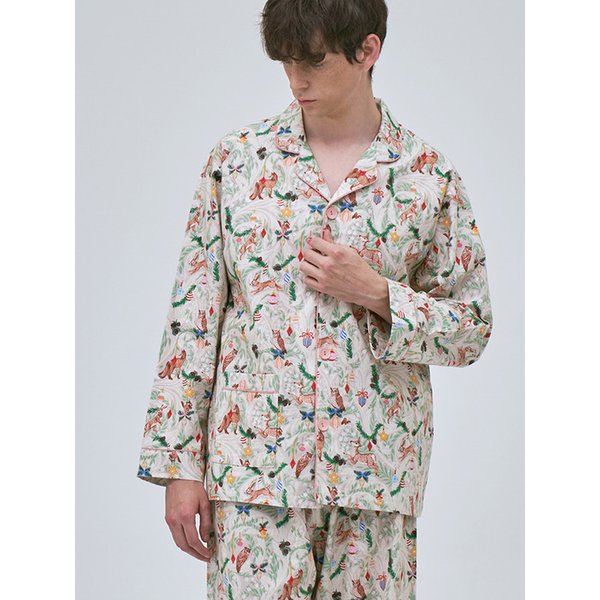 순면 홀리 크리스마스 패턴 긴팔 피치 기모 남성 잠옷