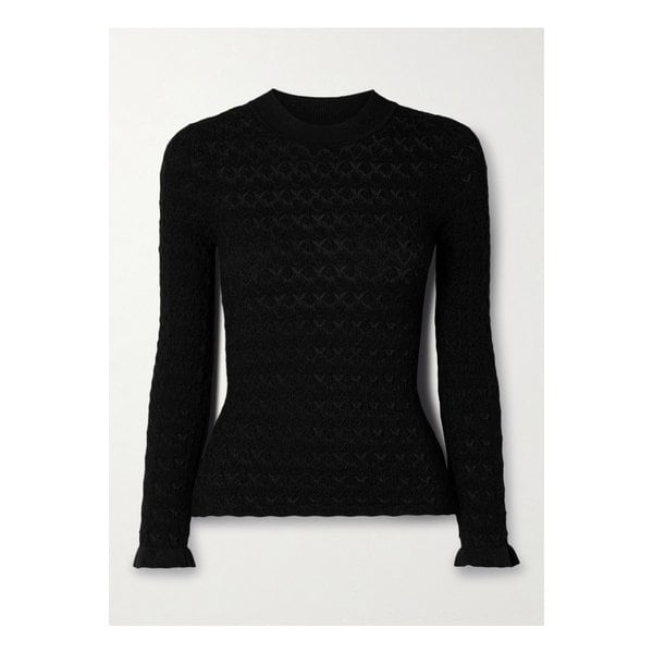 루비 러플 메탈릭 포인텔 니트 탑 블랙 46376663162914820