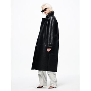 FAUX SHEARING TRENCH LONG COAT_BLACK BLACK