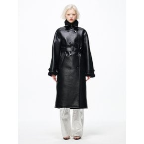 FAUX SHEARING TRENCH LONG COAT_BLACK BLACK