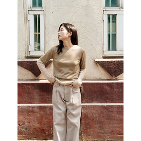 SIGNATURE WOOL HALF SLEEVE KNIT TOP_BEIGE