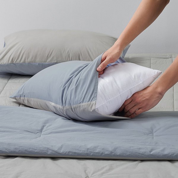 사각사각 코튼 배색 베개커버 60X40cm 그레이블루 J60N904137896