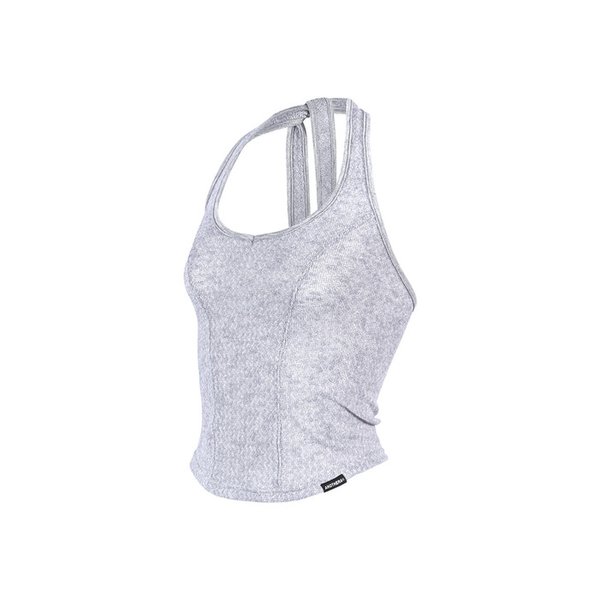 HALTER NECK KNIT SLEEVELESS_Gray