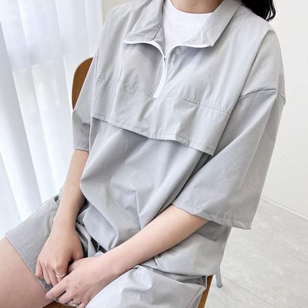 확대된 대표 여성 아노락 트레이닝 반팔 반바지 set 홈웨어 편한옷