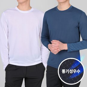 쿨프리즈 남성 여름 기능성 냉감 메쉬 빅사이즈 라운드 긴팔 쿨 티셔츠(M5ST32)