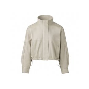 Italian nappa Lambskin High-neck short jumper_Cream