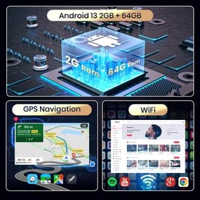 1Din 2GB 64GB Carplay Android Auto GPS WiFi Bluetooth FMRDS SWC, 7 안드로이드 차