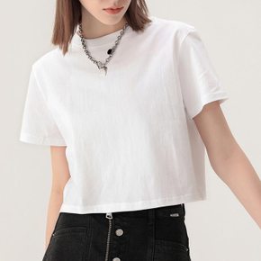 베이직 무지 박시 크롭티 반팔 티셔츠