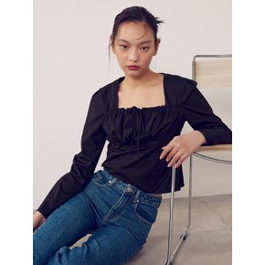 Square Neck Ribbon Blouse  Black (KE4260M065)
