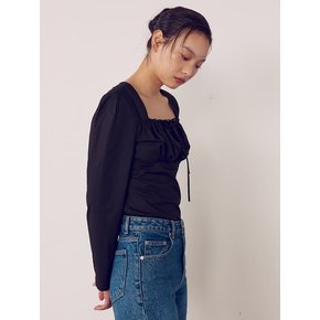 Square Neck Ribbon Blouse  Black (KE4260M065)