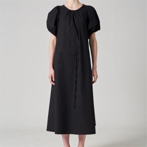 Shirring poplin black dress