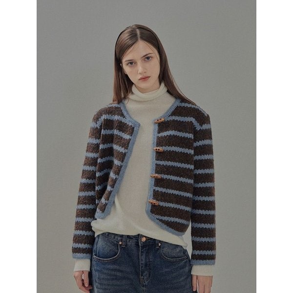 뮬란 스트라이프 배색 가디건