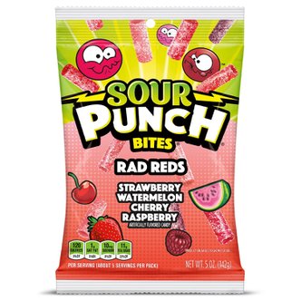  sour punch사워펀치 바이츠, 라드 레즈 프루티 플레이버스 츄이 캔디, 142g 백