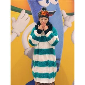 빈티지 헤짐 비비드 컬러 배색 단가라 롱니트 원피스_P415566044