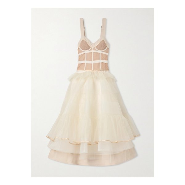 크리스토퍼 존 로저스 레이어드 러플 튤 메시 뷔스티에 가운 뉴트럴 1647597335742956