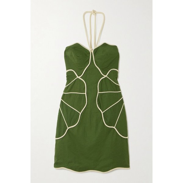 팜리오 아플리케 리넨 블렌드 홀터넥 미니 원피스 46376663162974349