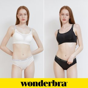 [Wonderbra] 스포츠 메쉬 노와이어 브라팬티 4종세트 아이보리+블랙 WBW4N2728_T