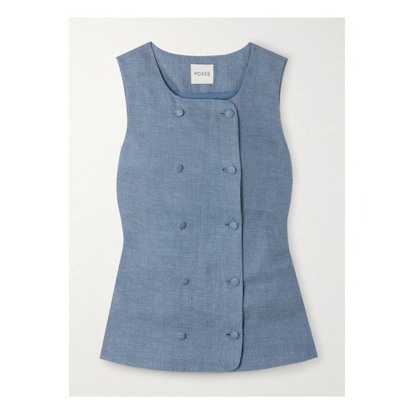 포세 테아 더블 브레스트 리넨 베스트 블루 46376663162895019