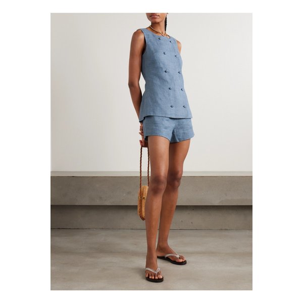 포세 테아 더블 브레스트 리넨 베스트 블루 46376663162895019