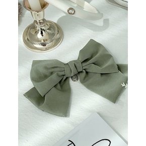 Vintage Cameo Satin Wide Ribbon Barrette [Olive] 빈티지 카메오 샤틴 와이드 리본핀