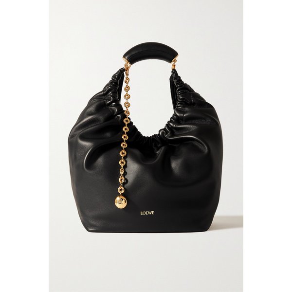 스퀴즈 미디엄 체인 장식 개더 가죽 숄더 백 블랙 1647597317009140