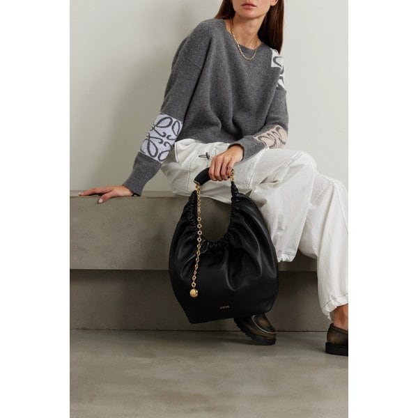 스퀴즈 미디엄 체인 장식 개더 가죽 숄더 백 블랙 1647597317009140
