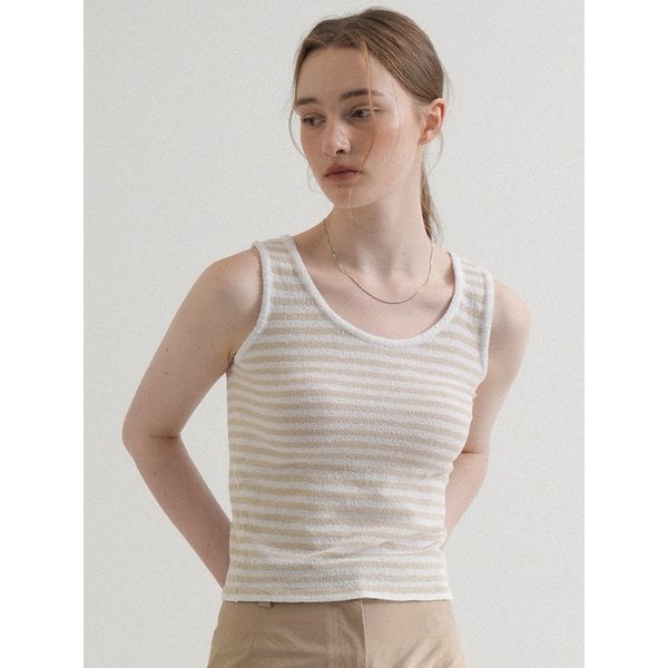 Round Stripe Knit Sleeveless (Beige)