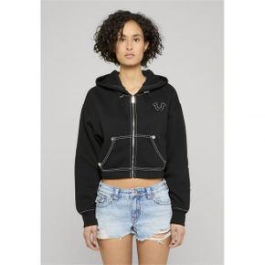 True Religion 트루 종교 빅 아플리케 지퍼 업 - 스웨트셔츠 제트 블랙 7529001