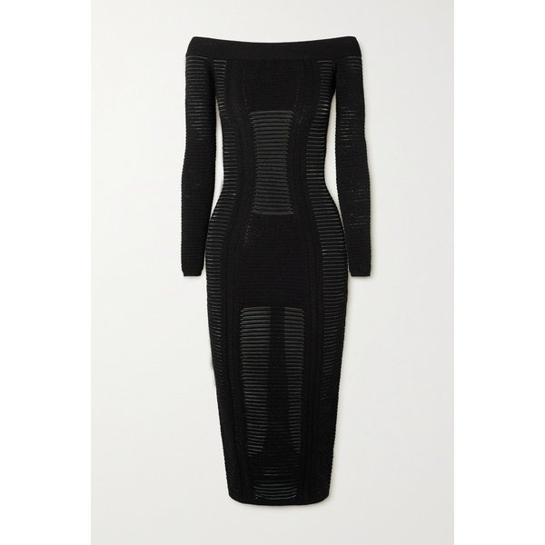 Off-the-shoulder Ribbed-knit Dress 블랙 33258524072081319