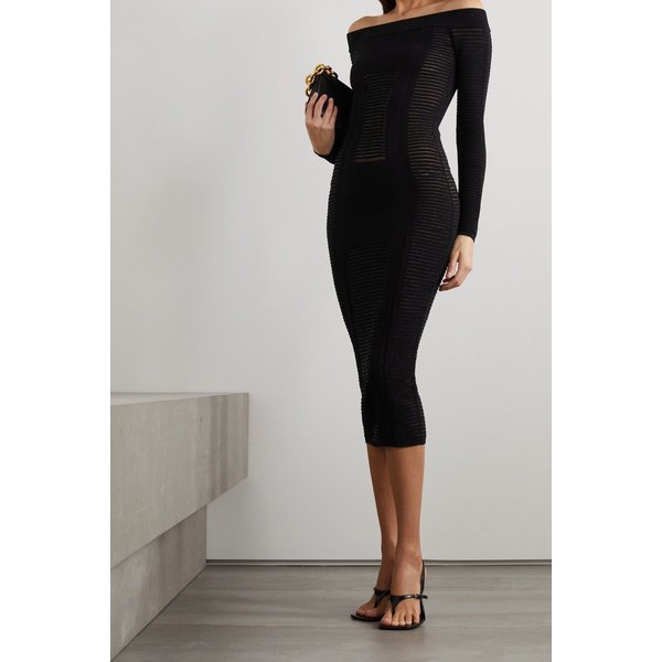 Off-the-shoulder Ribbed-knit Dress 블랙 33258524072081319