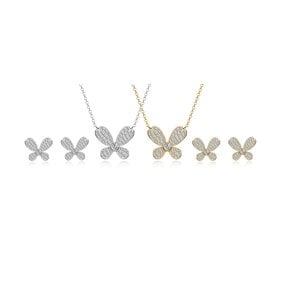 Butterfly pave necklace+earring set