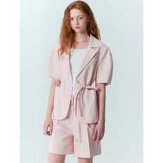 Volume sleeve linen belted jacket_Pink