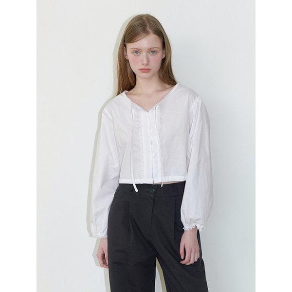basic lace string blouse - white