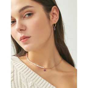 Unbal Fresh Water Pearl & Amethyst Point Silver Neckalce In370 [Gold]