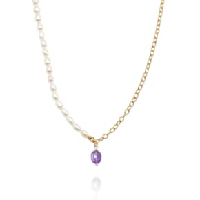 Unbal Fresh Water Pearl & Amethyst Point Silver Neckalce In370 [Gold]