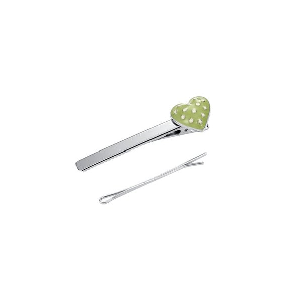dot heart hairpin-olive