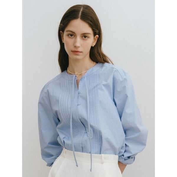 [리퍼브]Pintuck Ribbon Blouse_Sky Blue